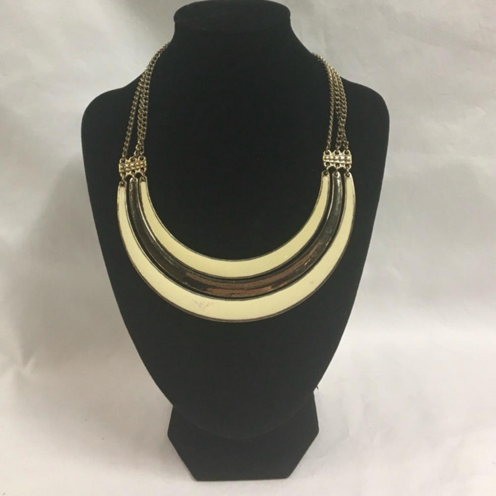 Gold and Cream Double Crescent Statement Necklace